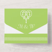 Invitation Tout En Un Coeurs de tissage celtique dans Peridot (Verso)