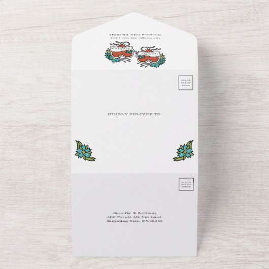Invitation Tout En Un Coeurs tatoués, Mariage graphique de tatouage (Dehors)