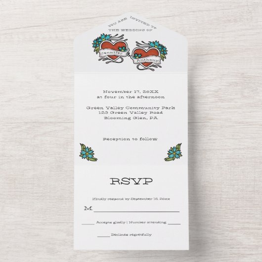 Invitation Tout En Un Coeurs tatoués, Mariage graphique de tatouage (À l'intérieur)