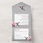 Invitation Tout En Un Colibri et Hibiscus | Mariage gris (À l'intérieur)