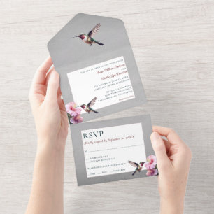 Invitation Tout En Un Colibri et Hibiscus   Mariage gris