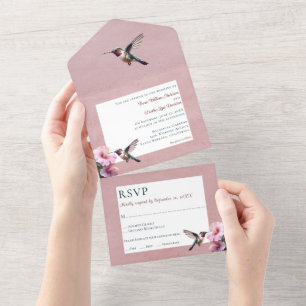 Invitation Tout En Un Colibri et Hibiscus   Mariage rose