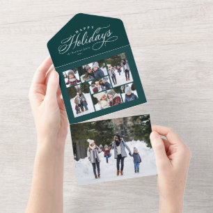 Invitation Tout En Un Collage photo de vacances pliable en trois vert fo