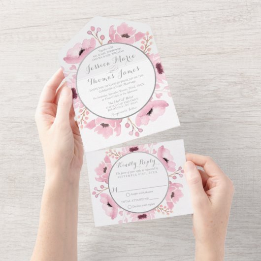Invitation Tout En Un Collection de Mariages floraux rose-printemps