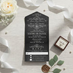 Invitation Tout En Un Collection de Mariages Ornate Chalkboard<br><div class="desc">Célébrez dans le style avec ces élégantes et très tendance tout en une invitation de mariage avec facile déchirure RSVP. Ce design est facile à personnaliser avec votre libellé d'événement spécial et vos invités seront ravis quand ils reçoivent ces invitations fabuleux. Les éléments mariages correspondants se trouvent dans la collection....</div>