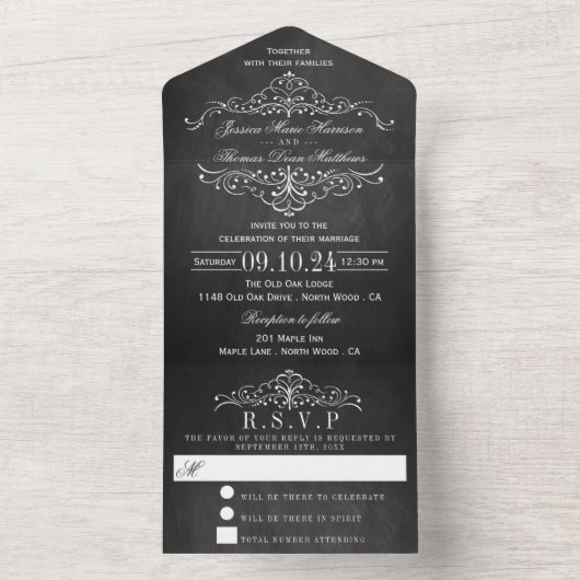 Invitation Tout En Un Collection de Mariages Ornate Chalkboard (À l'intérieur)