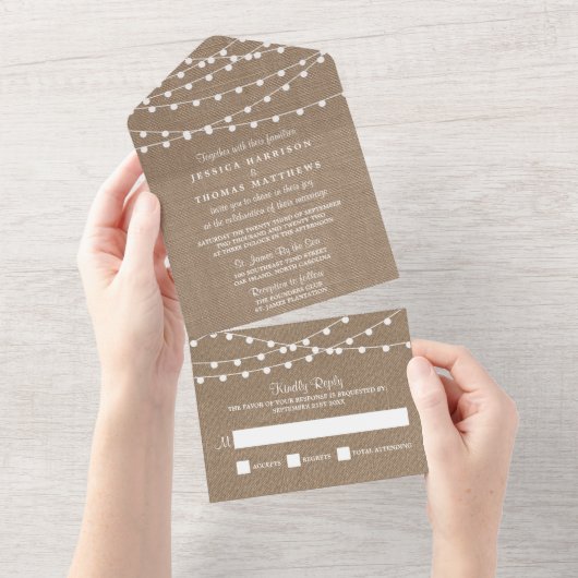 Invitation Tout En Un Collection de Mariages Rustic Burlap (Déchirure)
