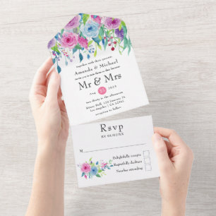Invitation Tout En Un Combinaison de couleurs ultra violet floral pour m