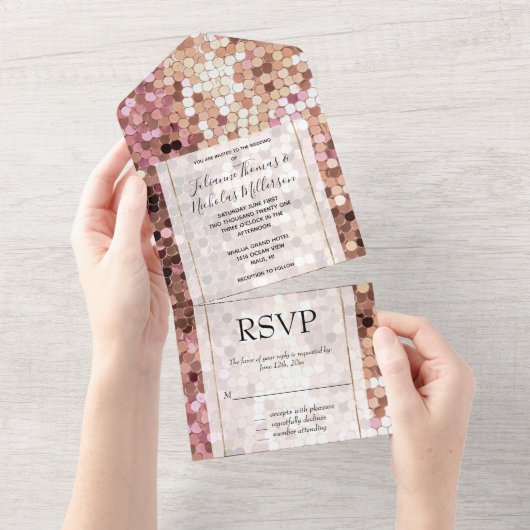 Invitation Tout En Un Confetti rose Gold Blush Rose (Déchirure)