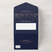 Invitation Tout En Un Confettis doré rose bleu marine photo mariage (Dehors)