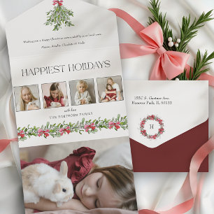 Invitation Tout En Un Coquette Bow Mistletoe Joyeuses Vacances 4 Photo