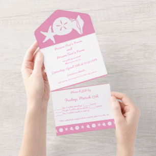 Invitation Tout En Un Coquillages d'été en rose pétale