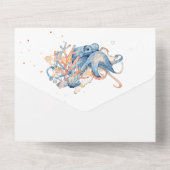 Invitation Tout En Un Corail bleu orange octopus aquarelle océan (Verso)