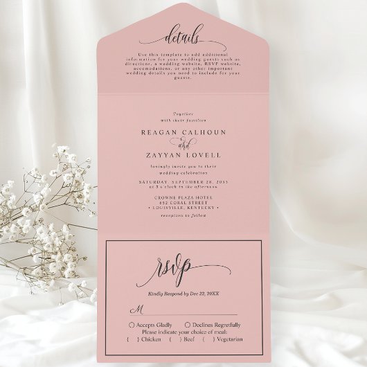 Invitation Tout En Un Corail doux rose Simple Script moderne
