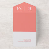 Invitation Tout En Un Corail rose et Monogramme blanc-Moderne-Mariage- (Dehors)