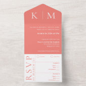 Invitation Tout En Un Corail rose et Monogramme blanc-Moderne-Mariage- (À l'intérieur)