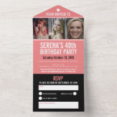 Invitation Tout En Un Coral noir trois photos 40e fête d'anniversaire (À l'intérieur)