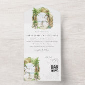 Invitation Tout En Un Côte Floral Arch Beach Mariage QR Code (À l'intérieur)