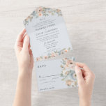 Invitation Tout En Un Cottage Garden Pastel Blue Peach Coral All In One<br><div class="desc">Elements: Soft pastel florals on a pale blue background.  Traditional format.  Classic serif fonts. Colors: peach,  coral,  cream,  ivory,  sage,  mint,  dusty blue.  Themes: soft,  summer,  spring,  subtle,  romantic,  dreamy,  cottage,  cottagecore,  vintage,  elegant. Collection: Cottage Garden Pastel Blue Peach Coral Wedding Collection Product Type: All-In-One Wedding Invitations</div>