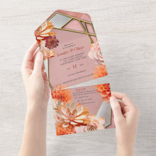 Invitation Tout En Un Couleur de broyage d'abricot 2024 avec succulents