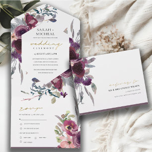 INVITATION TOUT EN UN COULEUR D'EAU VERTE BURGUNDY BLUSH PEACH FLORAL