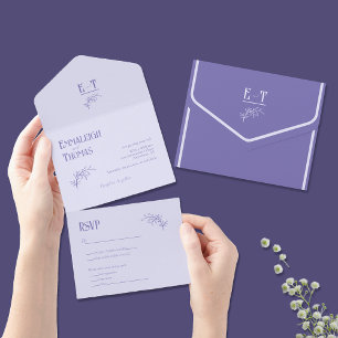 Invitation Tout En Un Couleurs de lavande Simple Mariage moderne