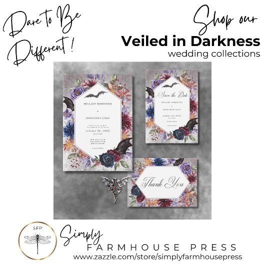 Invitation Tout En Un Couleurs gothiques rustiques Dîner Mariage Hallowe