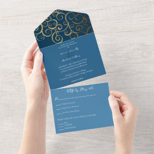 Invitation Tout En Un Couleurs riches avec Mariage or