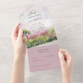 Invitation Tout En Un Country Meadow Dusty Rose Mariage aquarelle (Déchirure)