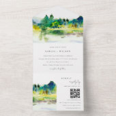 Invitation Tout En Un Country Mountains River Landcape Mariage QR Code (À l'intérieur)