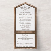 Invitation Tout En Un Country Rustic Monogram Branche & Mariage bois (À l'intérieur)