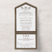 Invitation Tout En Un Country Rustic Monogramme Branche & Mariage Burlap (À l'intérieur)