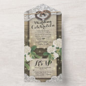 Invitation Tout En Un Couple Horseshoe Dentelle Bois Hydrangea Mariage R (À l'intérieur)