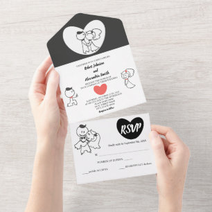 Invitation Tout En Un Couple mariage   Réponse Et Mariage RSVP