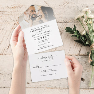 Invitation Tout En Un Couple photo Bohemian minimaliste Mariage