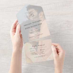 Invitation Tout En Un Couple Photo Sky Blue Mariage moderne