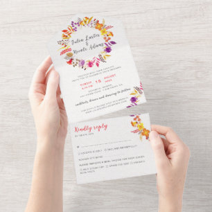 Invitation Tout En Un Couronne de bienvenue automnale de fleurs sauvages