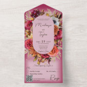 Invitation Tout En Un Couronne de fleurs moderne rose fuchsia boho Code (À l'intérieur)