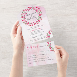 Invitation Tout En Un Couronne de mariage forêt tropicale bougainvillée