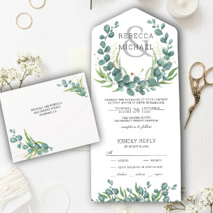 Invitation Tout En Un Couronne de mariage moderne rustique à feuillage d