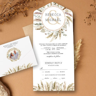 Invitation Tout En Un Couronne de mariage rustique boho ampérsand herbe