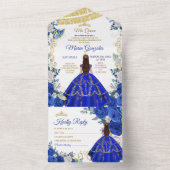 Invitation Tout En Un Couronne d'or Quinceañera 16e anniversaire bleu ro (À l'intérieur)