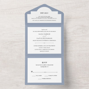 Invitation Tout En Un Couture élégante   Dusty Blue Mariage
