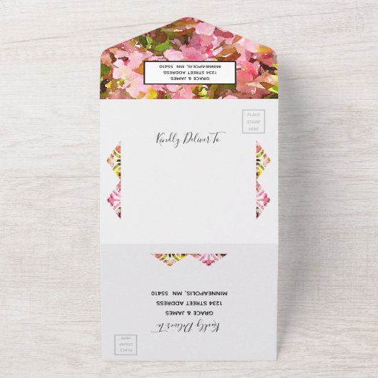Invitation Tout En Un Crabapples roses Blossoms tout en un mariage Invit (Dehors)