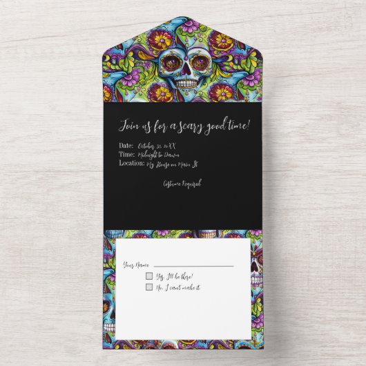 Invitation Tout En Un Crânes à sucre (À l'intérieur)