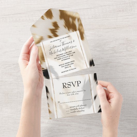 Invitation Tout En Un Cream Black Gold Western Cowhide (Déchirure)