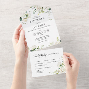 Invitation Tout En Un Crème d'ivoire blanc Rose Mariage botanique floral