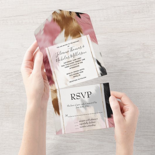 Invitation Tout En Un Crème d'or rose noir vachette (Déchirure)