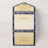 Invitation Tout En Un Crème élégante, ruban bleu et étincelle (Dehors)