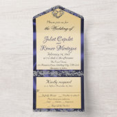 Invitation Tout En Un Crème élégante, ruban bleu et étincelle (À l'intérieur)